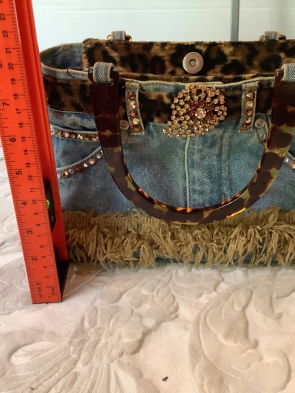 EUC Boutique blue jean denim hand purse bling animal - Picture 10 of 12